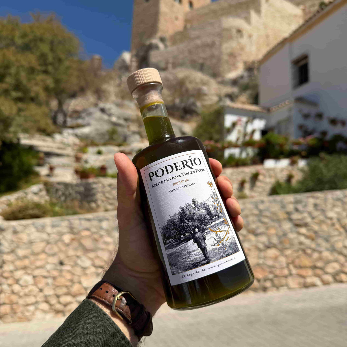 Botella de aceite verde de cosecha temprana